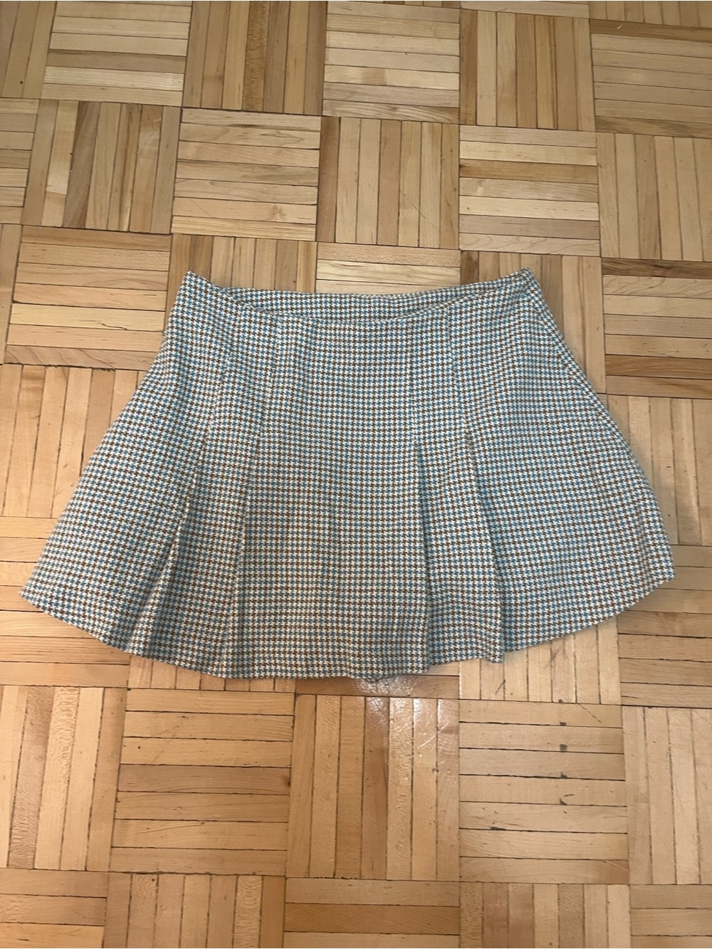 Zara Blue and Cream Pleated Check Skater Skirt